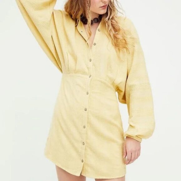 Free People Dresses & Skirts - Free People Moni Mini Dress Buttondown Textured Yellow M